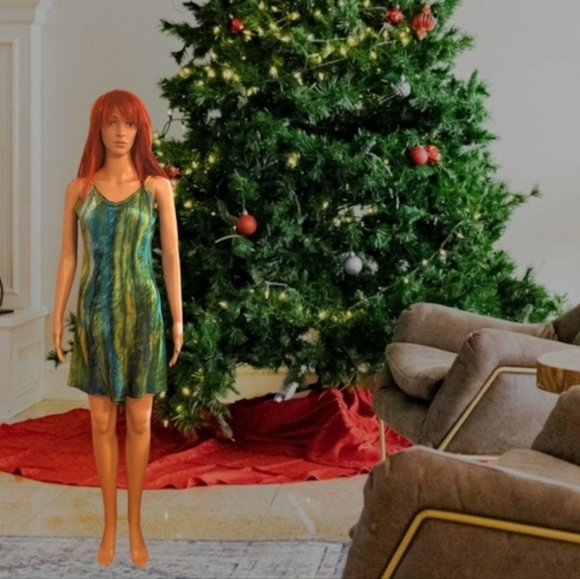 Handpainted Charmeuse satin Dress. Original. One of a kind Art Boho - Picture 5 of 15